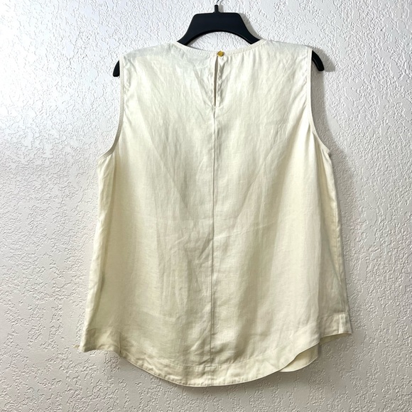Donna Karan Linen Cream Tan Sleeveless Casual Spring Summer Designer Blouse Tops - Picture 5 of 10